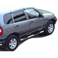 Защита порогов с проступью Chevrolet Niva Труба d76 мм.(НПС)(арт.0216)(до 2009 г.в)