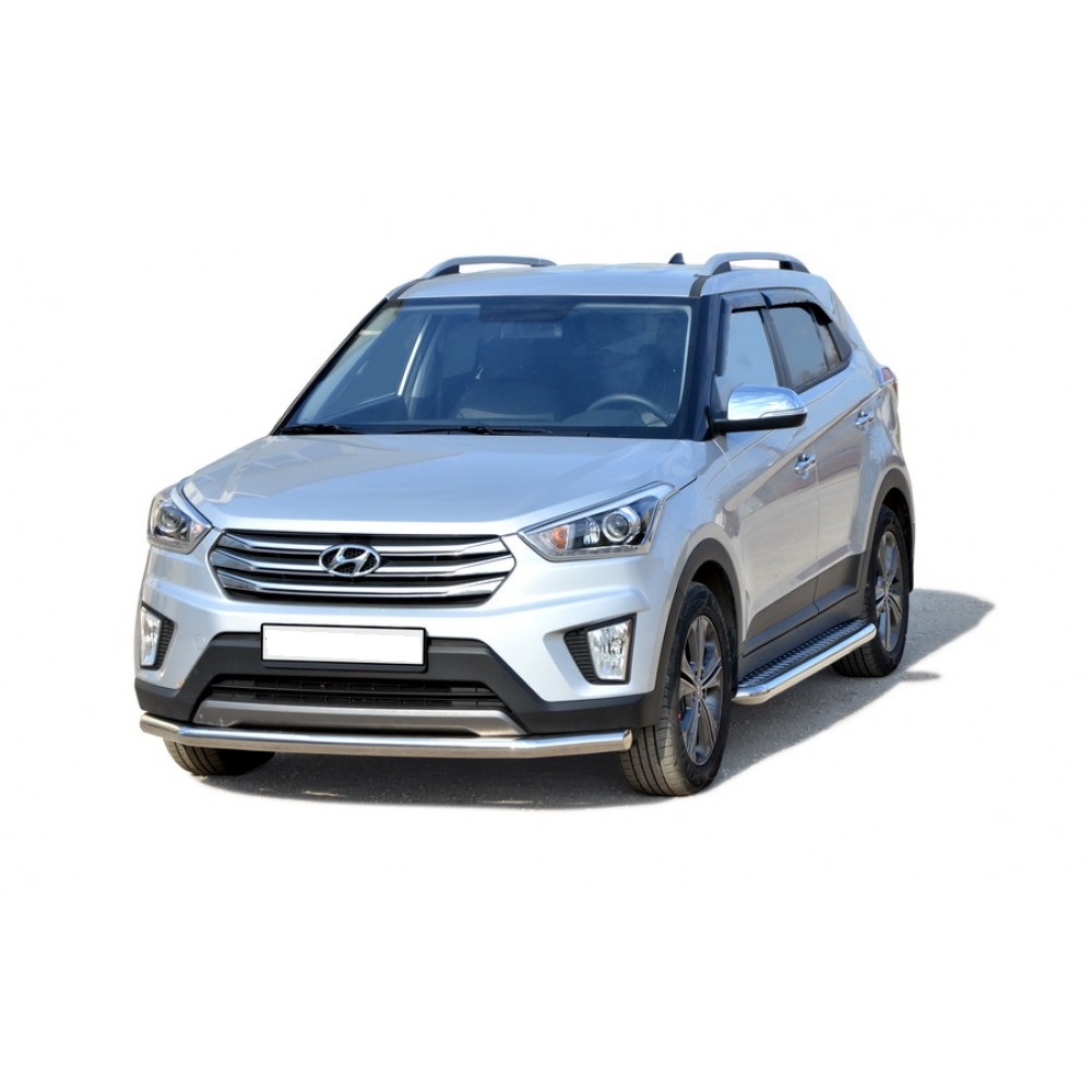 Защита порогов Hyundai Creta 2016г. с алюм. площадкой 63,5 мм (НПС) (2042Н)