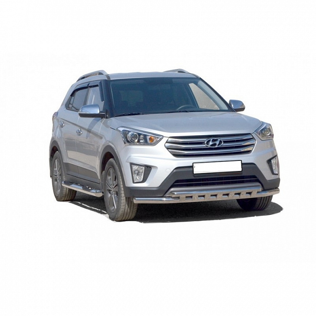 Защита порогов Hyundai Creta с проступью 76 мм (НПС) (арт.2043Н)