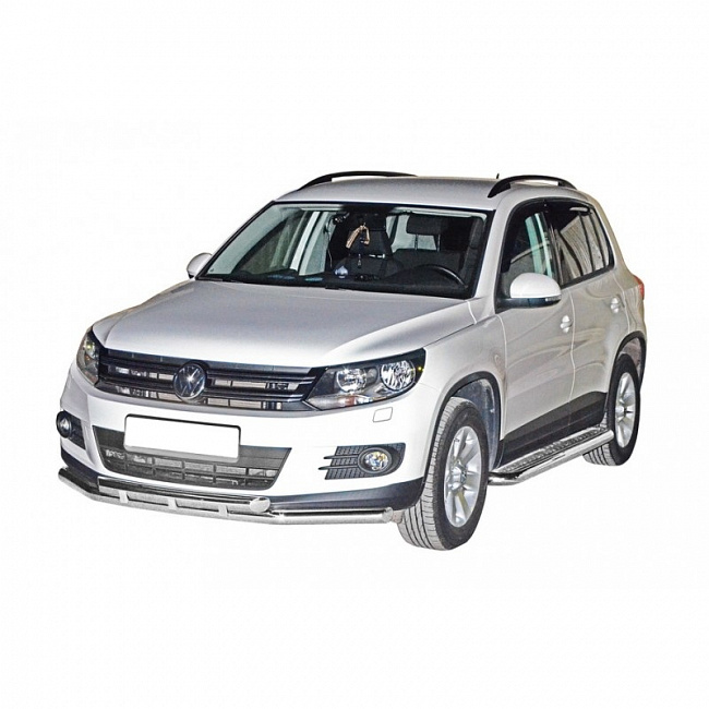 Пороги Volkswagen Tiguan (с алюм.листом)(2011-2015) 63.5 мм (ППК) (арт.1806К)