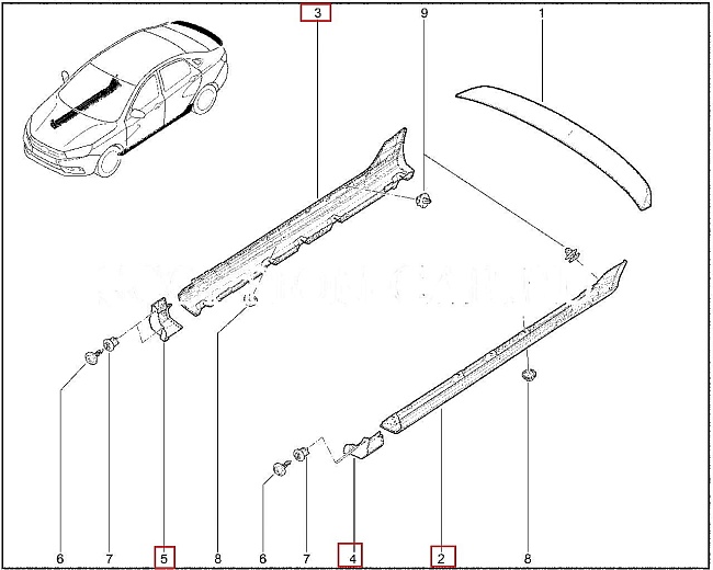 Пороги Lada Vesta Sport Оригинал (к-т из 4-х частей) 21805-8415122/23/34/35