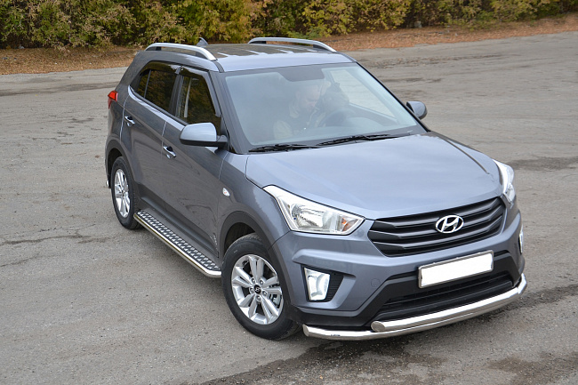 Защита порогов Hyundai Creta с алюм. площадкой 51 мм из нерж.стали (2016-)