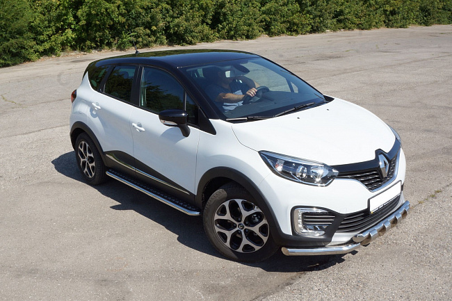 Защита порогов Renault Kaptur с алюм.площадкой 51 мм (НПС) (RKA220302)