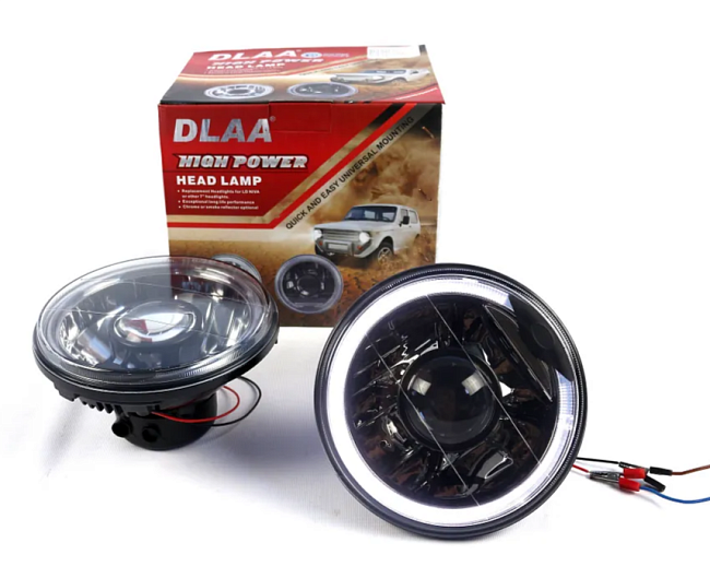 Фары передние с ДХО, черные DLAA HL-CV407B для Лада Нива 4х4, ВАЗ 2101, 2102