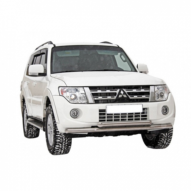 Защита переднего бампера  Mitsubishi Pajero IV(2011-2014 г) (ППК) «Труба двойная» d63,5 (арт1618 К)