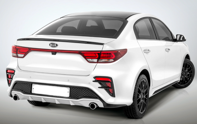 Задний бампер Kudos для Kia Rio 4 с 2017- (под раздвоенный выхлоп)