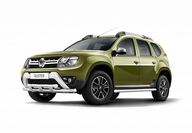 Защита переднего бампера двойная с пластинами Ø63/63мм Renault Duster 2016- (НПС) RDU220204 