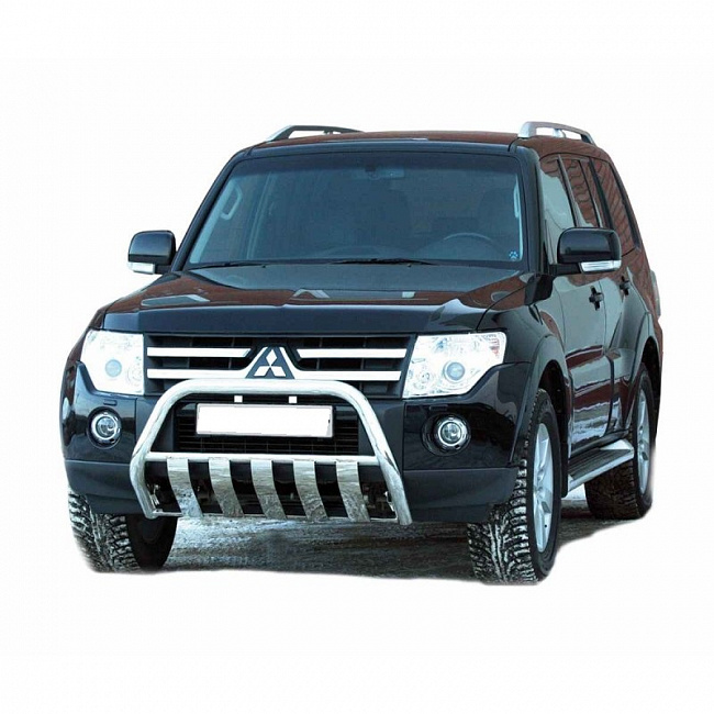 Защита переднего бампера  Mitsubishi Pajero IV (2006-2011 г) (ППК) «Плоская» d63,5 (арт0610К)