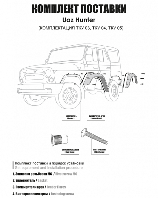 Расширители арок UAZ Hunter "Lapter" (под максимальный вырез арок)