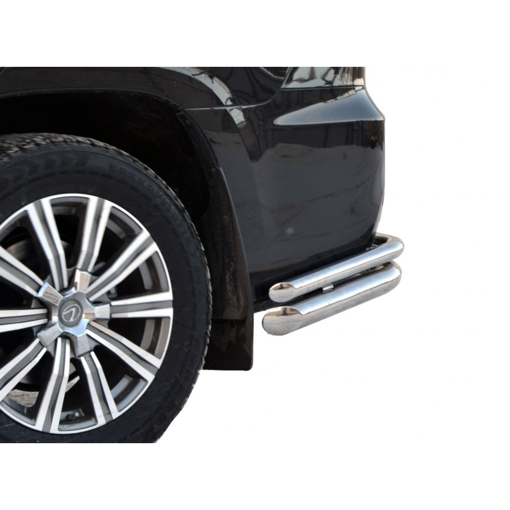 Защита заднего бампера «Двойные уголки» Lexus LX 450d 76/51 мм(арт1905Н)