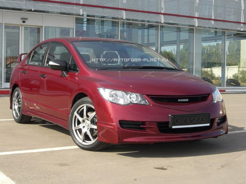 Юбка переднего бампера Mugen Style Honda Civic 4D 2006-2012