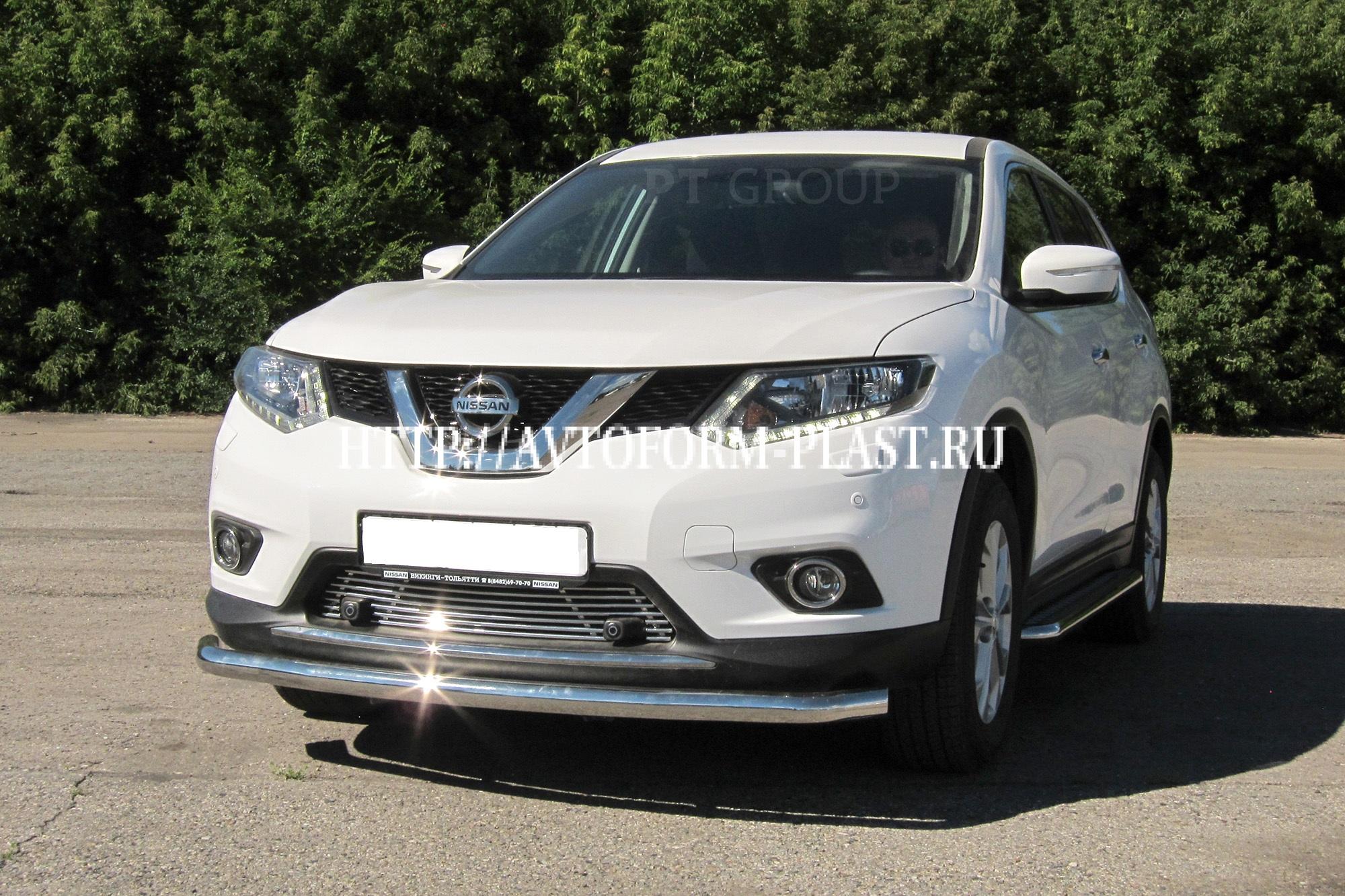 Накладка на решётку бампера (С парктроником) 10 мм (нерж сталь) Nissan X-Trail 2015-