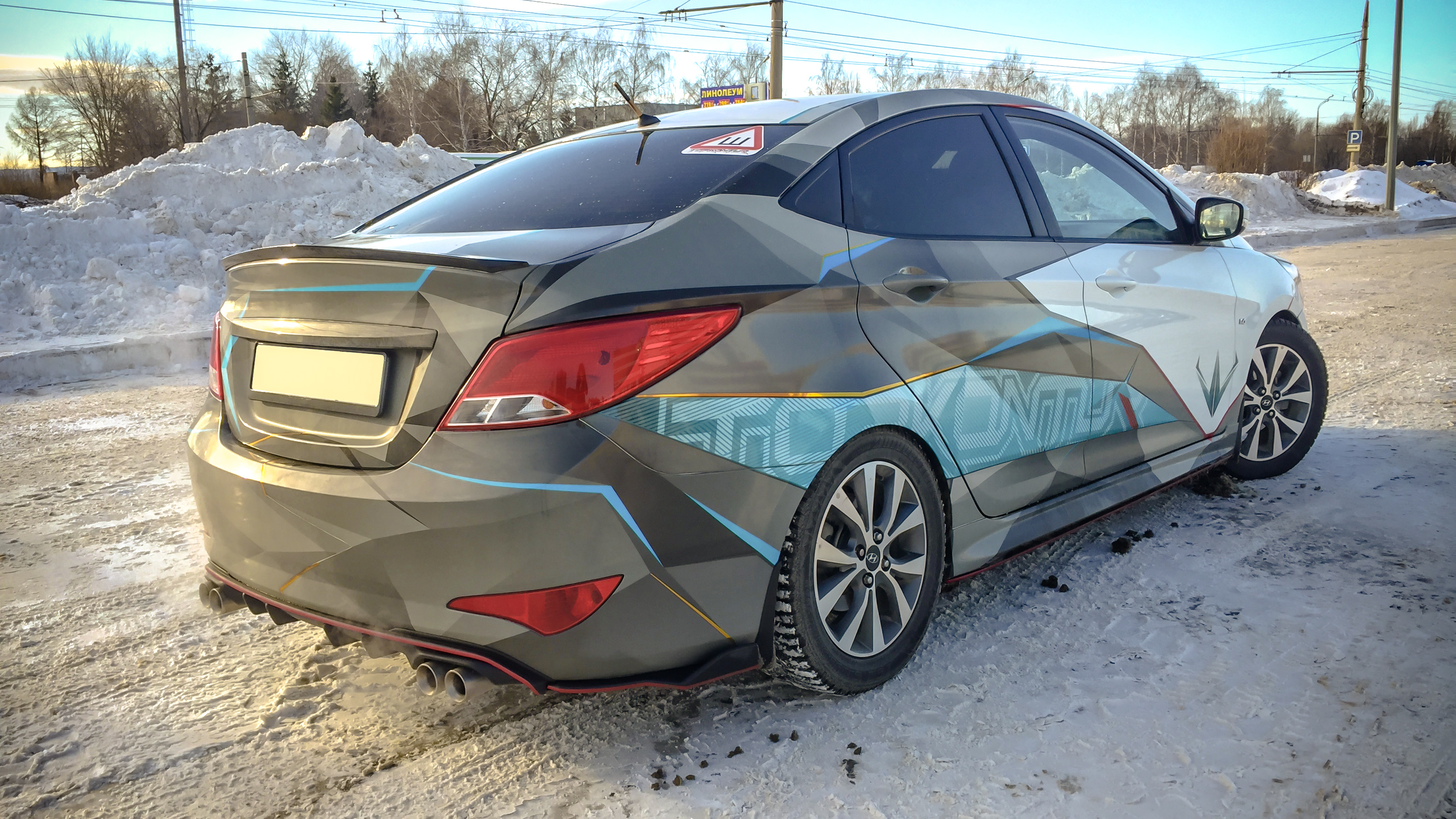 Диффузор "Zeus"заднего бампера Hyundai Solaris 2014-2017 под 2й выхлоп TK.HS.11.00.00